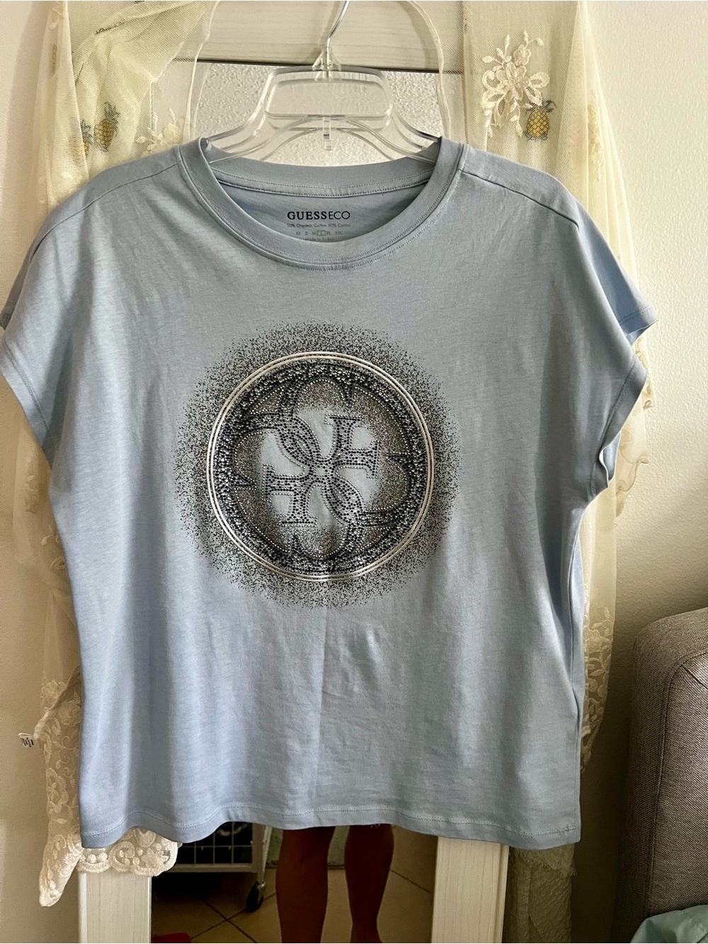 Guess Pale Blue Short Sleeve Tee with Circular Graphic